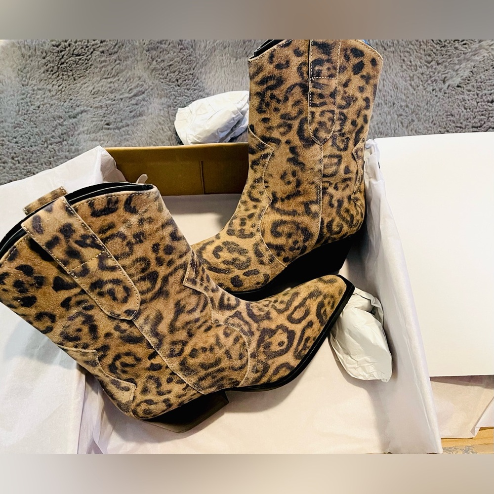 Free People Leopard Suede Cowboy Boots